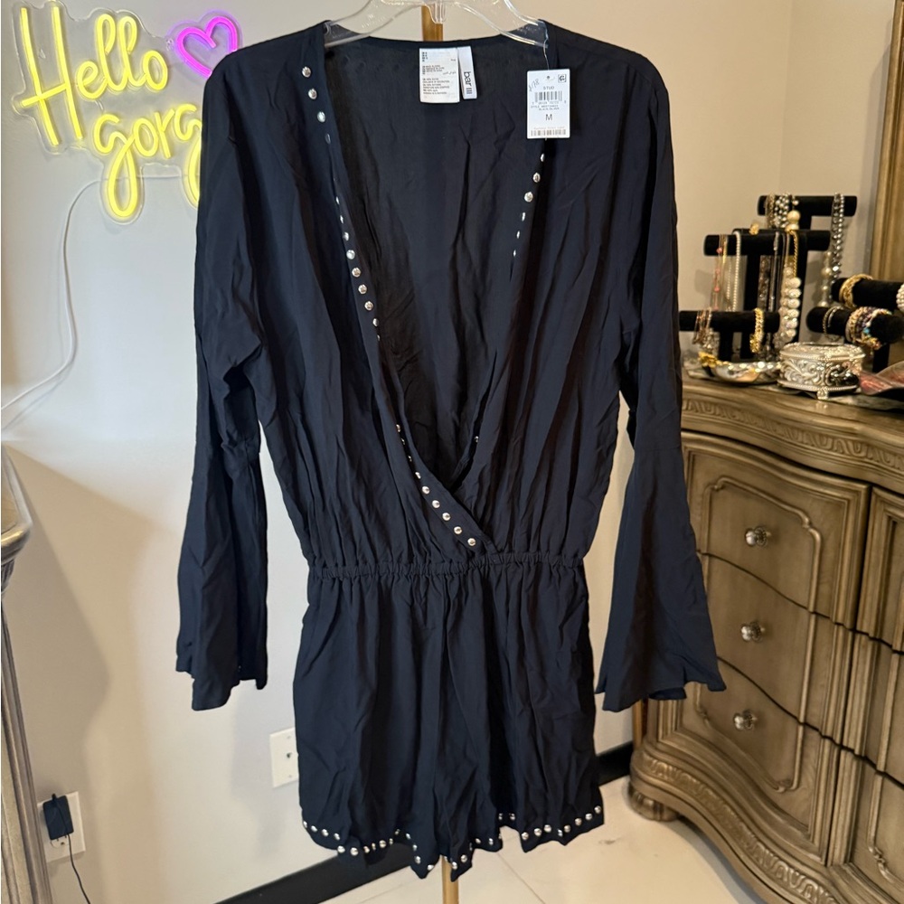 Bar III Black Blouse with Metallic Accents